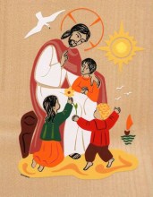 icône naïve représentant Jésus avec les petits enfants